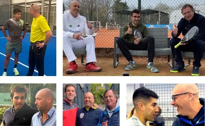 Photos de Cédric Carité avec des professionnels du Padel